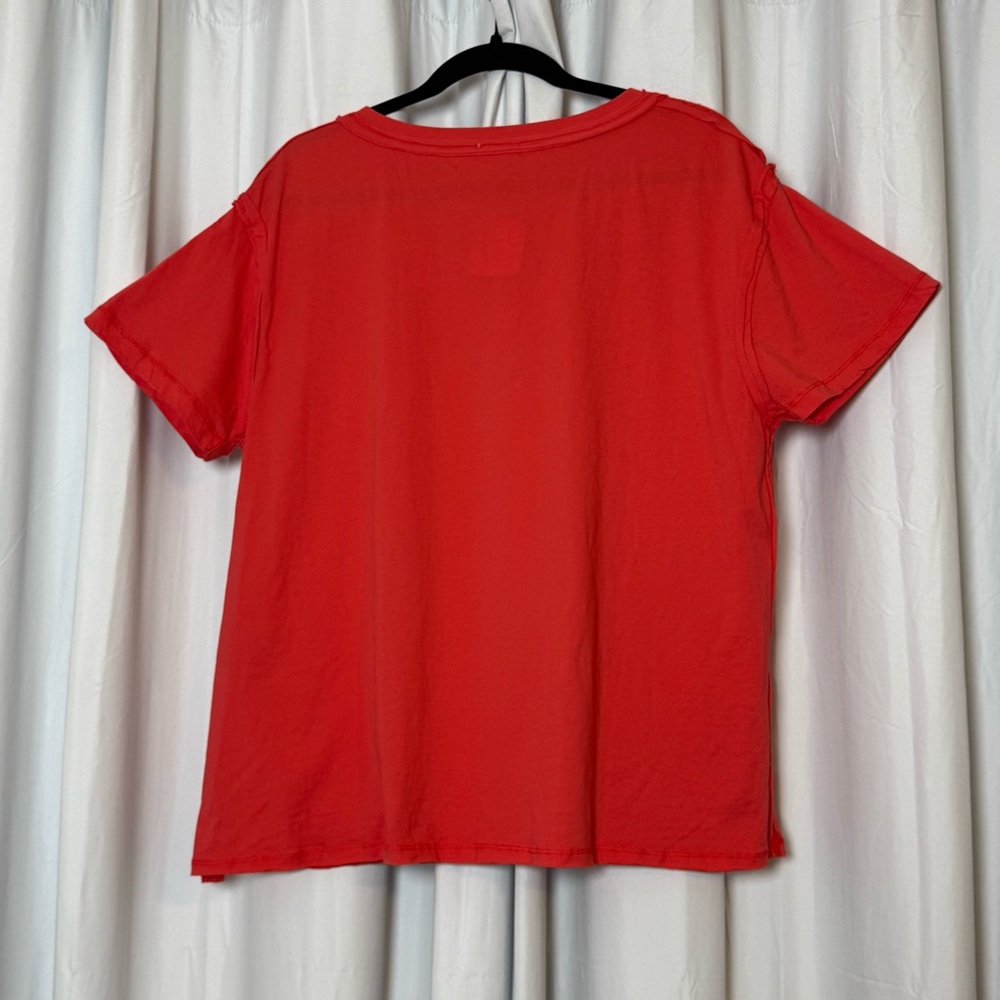 POL Raw Edge Oversized Cotton Tee Red Orange Large NWT - Picture 3 of 11